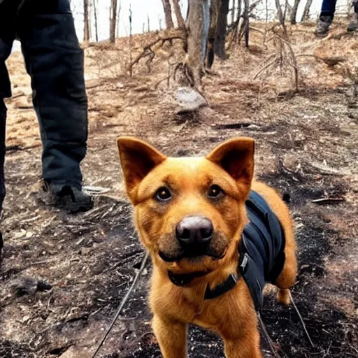 Prompt: humanoid dogs discover fire