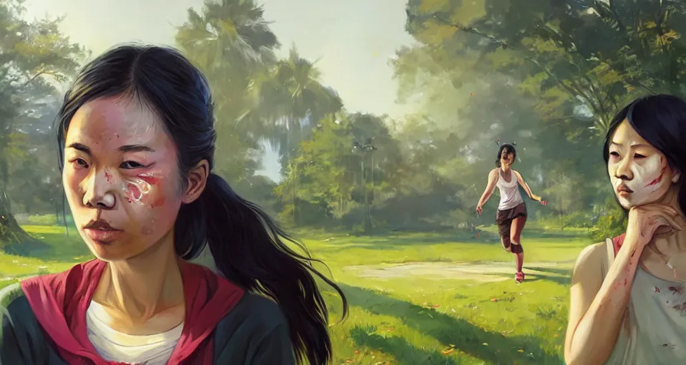 highly detailed portrait asian female jogger zombie in Stable