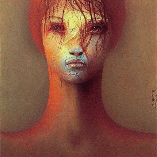 Prompt: portrait painting of (((((((((wolf))))))))) girl by Beksinski