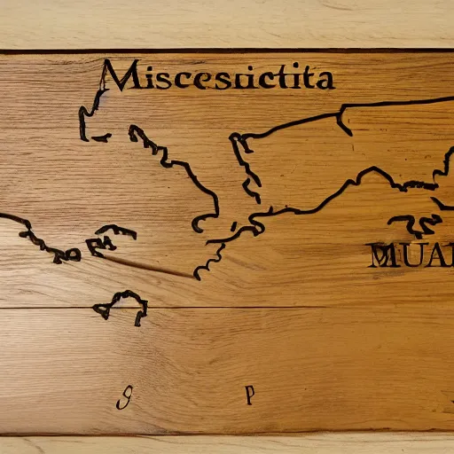 Prompt: a map of massachusetts carved into a plank of wood, highly detailed, 4 k