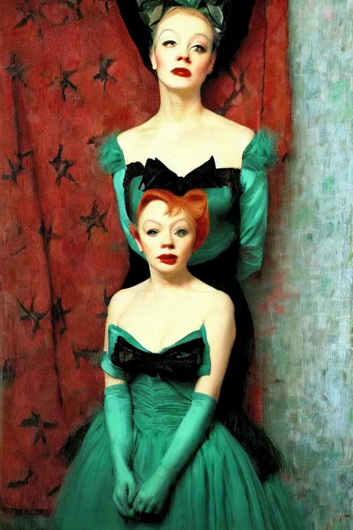 Prompt: beautiful portrait, amanda blake as miss kitty by Jean-Leon Gerome and Richard Schmid and chuck close