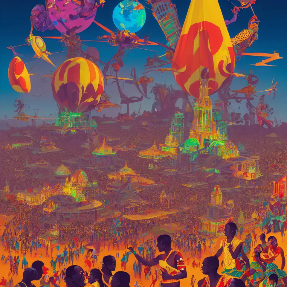 Image similar to trinidad and tobago carnival by paolo eleuteri serpieri and tomer hanuka and chesley bonestell and daniel merriam and tomokazu matsuyama, unreal engine, high resolution render, featured on artstation, octane, 8 k, highly intricate details, vivid colors, vector illustration