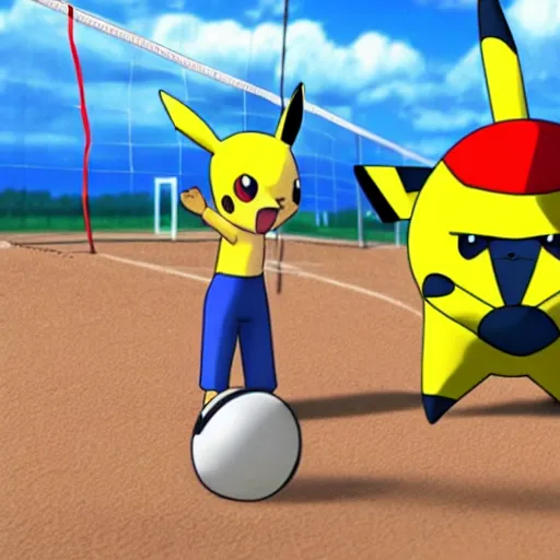 Image similar to a pokemon playing volleyball, hd, 4 k