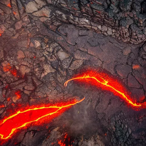 Prompt: shot of a mythological western fantasy dragon bathing in lava, cryptid, unexplained phenomena, drone photography, 8k