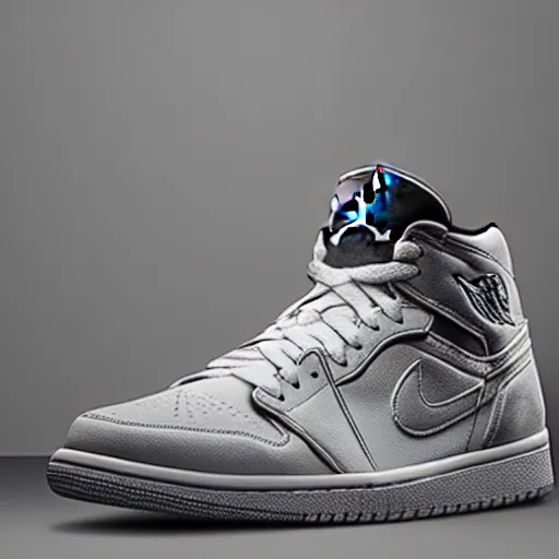 Image similar to air jordan sneaker made of concrete, dark background, isometric,