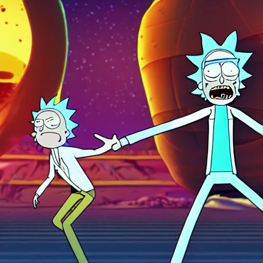 Image similar to rick and morty in a cheese dimension, octane render, tv show,