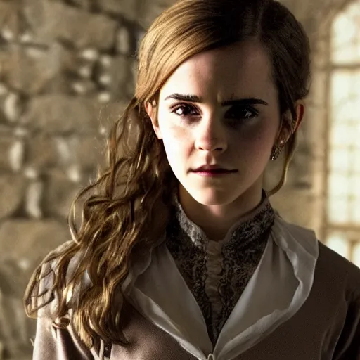 Image similar to Still of Emma Watson as Hermione Granger. Wearing Yule Ball dress. Prisoner of Azkaban. Extremely detailed. Beautiful. 4K. Award winning.