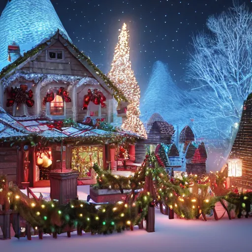 Image similar to a 3d render of Christmas town, nightmare before Christmas, unreal engine, high detail, 4k