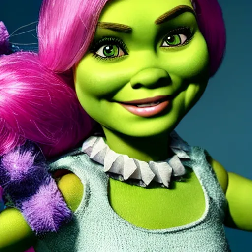 Image similar to shrek as a barbie doll, photorealistic, highly detailed,