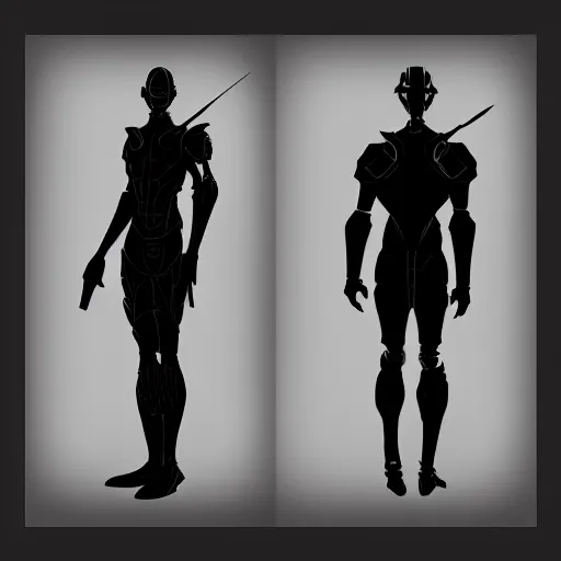 Image similar to concept art, stylized silhouette, long thin legs, large shoulders, concept design, sketch, male, science fiction suit, helmet, arthur rackham, trending on artstation