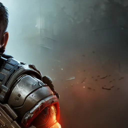 Image similar to guinea pig in gears of war, splash art, movie still, detailed face, photorealistic facial features, cinematic lighting, dramatic, octane render, long lens, shallow depth of field, bokeh, anamorphic lens flare, 8 k, hyper detailed, 3 5 mm film grain