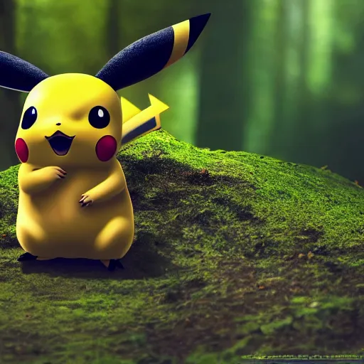 Image similar to pikachu in real life, creature, animal in the rainforest, wildlife photography, ultrarealistic, national geographic, cinematic lightning