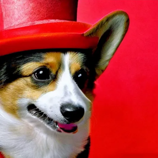 Prompt: a beautiful photo of a corgi wearing a red tophat