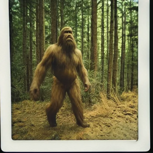 Image similar to a tarkovsky style polaroid photo of a real life bigfoot