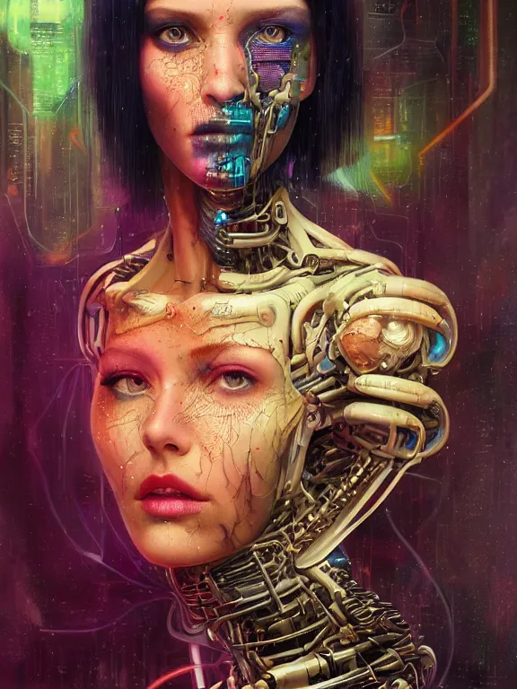 Prompt: portrait of female cybernetic organism covered in skin ,8k,by tristan eaton,Stanley Artgermm,Tom Bagshaw,Greg Rutkowski,Carne Griffiths,trending on DeviantArt,face enhance,hyper detailed,minimalist,cybernetic, android, blade runner,full of colour,