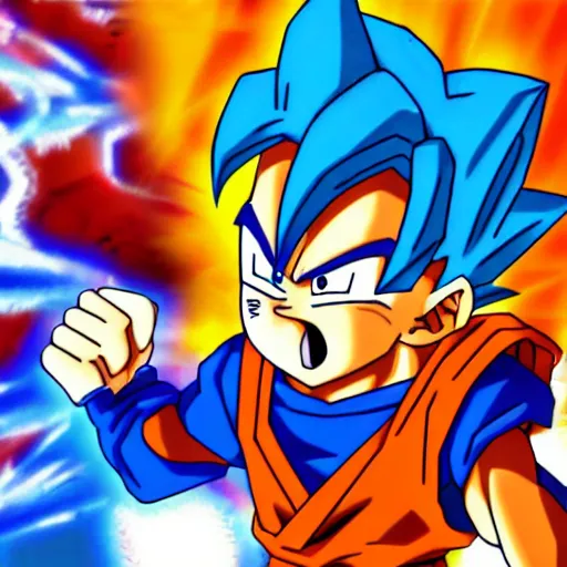Image similar to Goku has a super power battle against Sonic the hedgehog