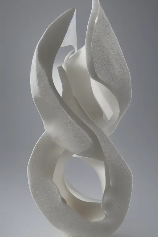 Prompt: a beautiful crafted and rendered abstract, porcelain sculpture, that is turning itself inside, rotated, hyperrealistic and high details and minimalistic ornaments