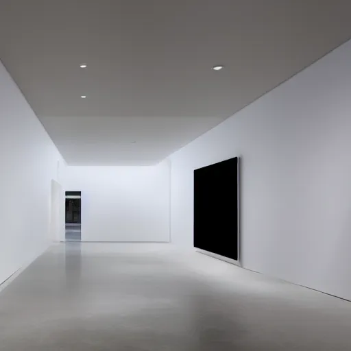 Prompt: a minimalist windowless phone cabin inside a white cube museum atmosphere