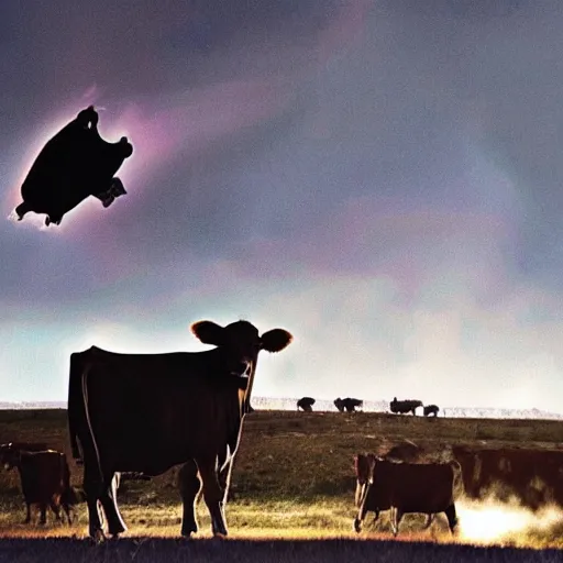 Prompt: cow abduction by aliens