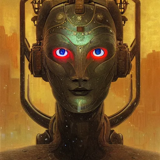 Prompt: portrait of a cyborg on the art deco streets of the undying empire city of ya - sattra during the festival of masks, snow, winter, award - winning realistic sci - fi concept art by beksinski, bruegel, greg rutkowski, alphonse mucha, and yoshitaka amano