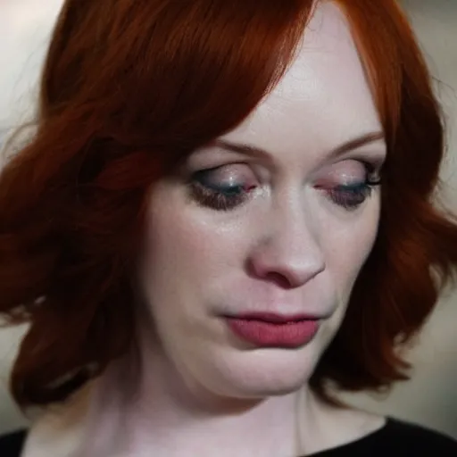 Image similar to Christina Hendricks crying tears, cinema effect,