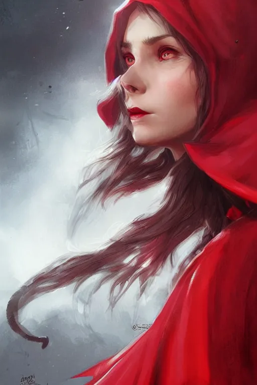 Image similar to powerful witch red riding hood, d & d, fantasy, portrait, highly detailed, headshot, digital painting, trending on artstation, concept art, sharp focus, illustration, art by artgerm and greg rutkowski and magali villeneuve