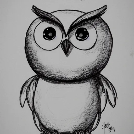 Prompt: a sketch of a cute owl with a big smile