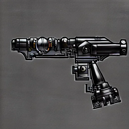 Image similar to heavy dieselpunk grenade launcher on a black background | | stylized weapon icons, digital painting, isometric, by greg rutkowsky, trending on artstation