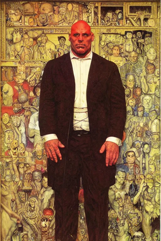 Prompt: full length portrait of morgan aste as an eight foot tall gangster by lawrence alma tadema and zdzislaw beksinski and norman rockwell and jack kirby and tom lovell and greg staples