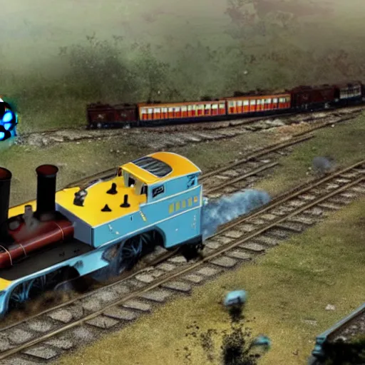 Image similar to thomas the tank engine in zombie apocolypse