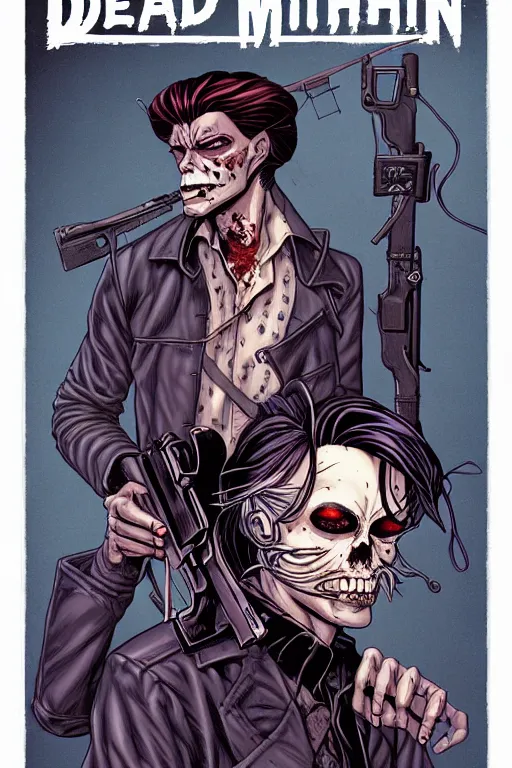 Image similar to comic cover art of a dead highwayman, inspired by gunsmith cats and tank girl, illustration by jenny frison and sana takeda, intricate details, stunning inking lines, stunning gradient colors, 4 k, hd, artstation