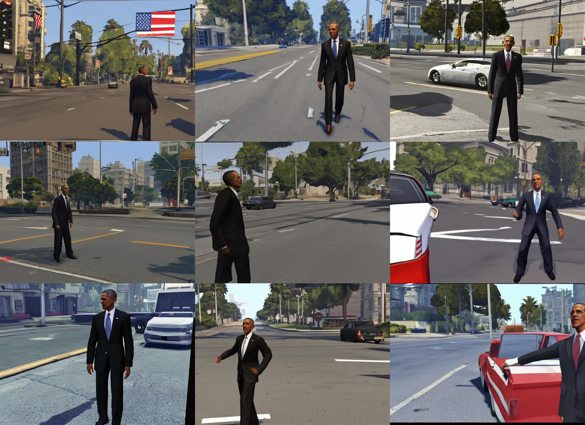 Prompt: Obama in the street, screenshot , GTA5