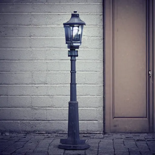 Image similar to lonely old lantern on empty modern street in the day light, photorealistic