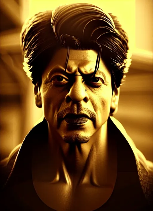 Prompt: portrait, Shah Rukh Khan , dramatic lighting, cinematic, establishing shot, extremely high detail, foto realistic, cinematic lighting, post processed, concept art, artstation, style by eddie mendoza, raphael lacoste, alex ross