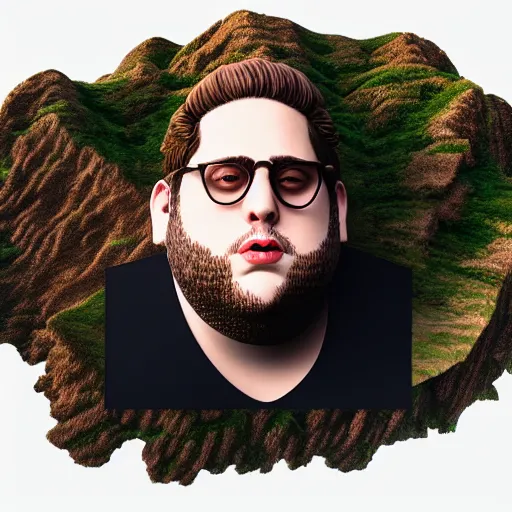 Image similar to mountain made of jonah hill :, dynamic, particulate, intricate, elegant, highly detailed, centered, artstation, smooth, sharp focus, octane render