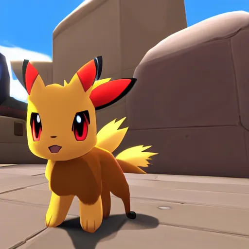 Prompt: eevee from pokemon in the game team fortress 2