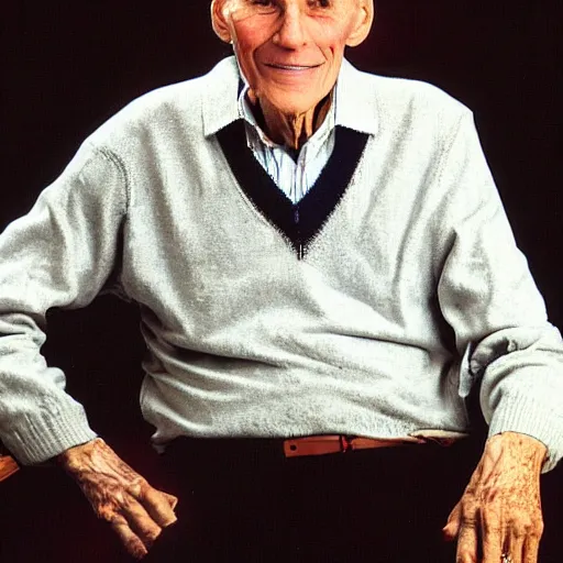 Image similar to A photograph of old Jerma985 in his eighties who looks like Jerma985 wearing a sweater vest in the 2010s, Jerma985, looks like Jerma985, taken in the late 2010s, taken on a 2010s Camera, realistic, hyperrealistic, very realistic, highly detailed, very detailed, extremely detailed, detailed, digital art, trending on artstation, headshot and bodyshot, detailed face, very detailed face