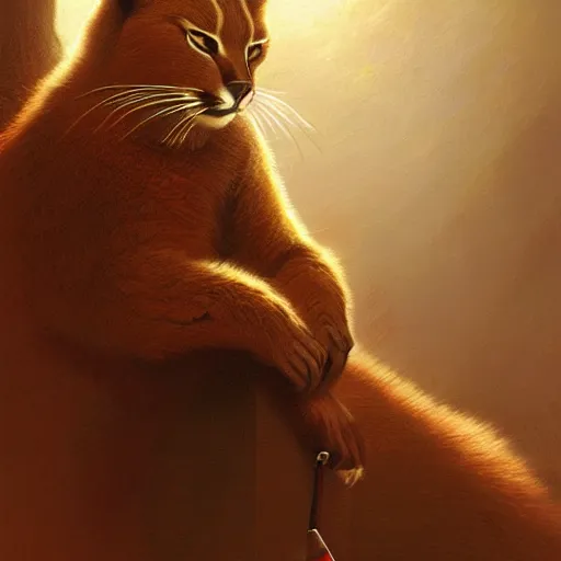 Image similar to sad caracal holding reds pencils, atmospheric lighting, intricate, volumetric lighting, digital art, highly detailed by gaston bussiere, craig mullins, j. c. leyendecker 8 k