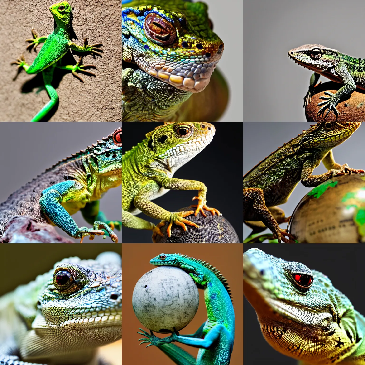 Prompt: a close up of a lizard holding a globe, a stock photo by chinwe chukwuogo - roy, trending on pixabay, lyco art, shallow depth of field, studio photography, global illumination