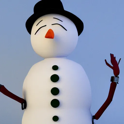 Image similar to a highly detailed humanoid snowman in business suit with black eyes and mouth, no nose, hyperrealism, professional, octane render, digital art