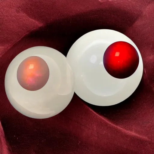 Prompt: moonstone spheres on a red cube