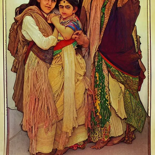 Image similar to Kurdish family Painted By Alphonso Mucha, Highly detailed