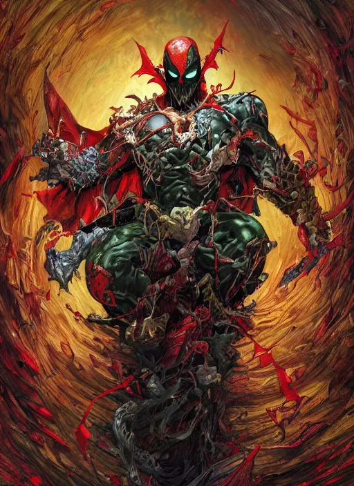 Prompt: first issue of spawn comic book cover art, au naturel, hyper detailed, digital art, trending in artstation, cinematic lighting, studio quality, smooth render, unreal engine 5 rendered, octane rendered, art style by klimt and nixeu and ian sprigger and wlop and krenz cushart