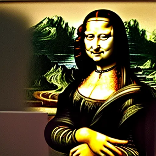 Image similar to monalisa crawling emerged from painting