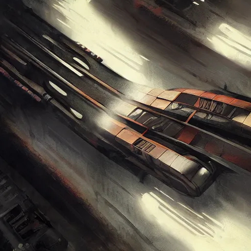 Prompt: super long and heavy car, elegant, digital painting, concept art, smooth, sharp focus, art style from Wang Ke and Greg Rutkowski and Bruce Kaiser and Scott Robertson and Dmitry Mazurkevich and Doruk Erdem and Jon Sibal, small style cue from Blade Runner and Minority Report and iRobots