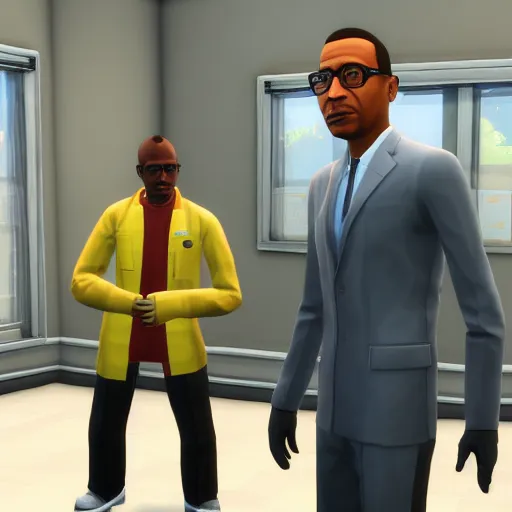 Prompt: gustavo fring selling meth in the sims 4, game screenshot, 4k