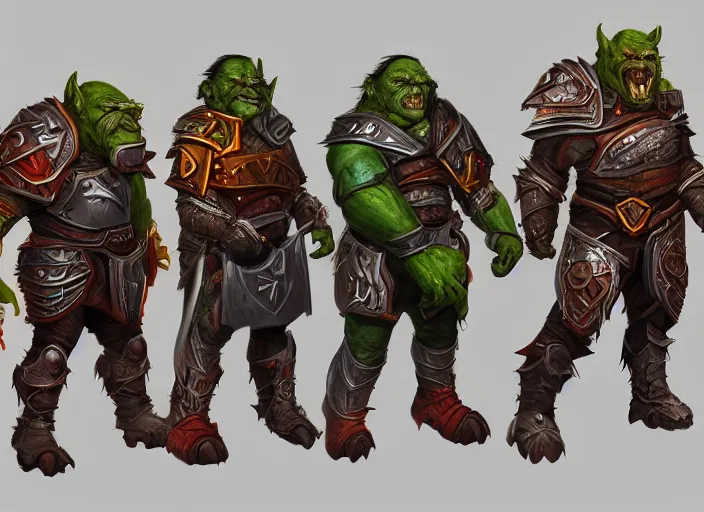 Image similar to three different views of orcs in armour, colourful digital concept art by senior character artist, trending on artstation, artstation hd, full body, ultra - realistic! intricate!