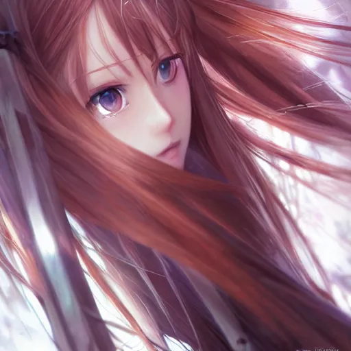 Image similar to photograph from below : a very beautiful young yuuki asuna, highly detailed, cinematic wallpaper by stanley artgerm lau