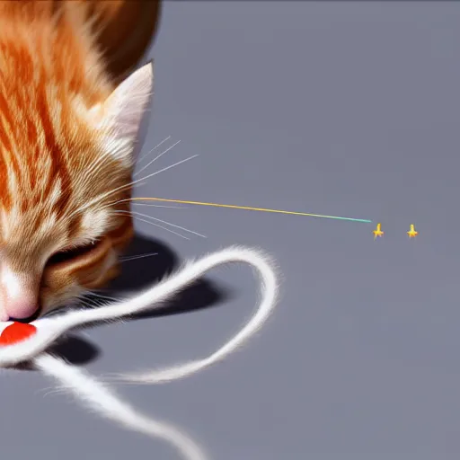 Image similar to orange tabby kitten playing with a ball of yarn, octane render, 4 k