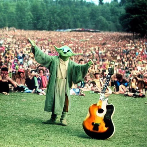 Image similar to yoda performing at woodstock